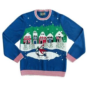 Ugly Christmas Sweater Company Ice Skating Penguin Sz XL Holiday Snow Christmas